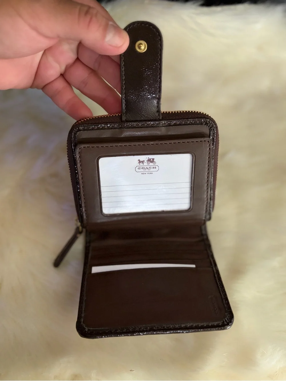 Coach Brown Signature Canvas Zip-Around Wallet- Authentic